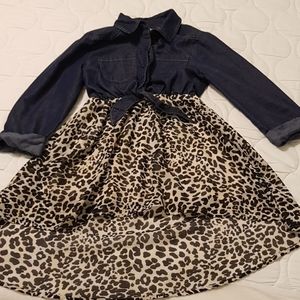 Cute faux 2-piece dress, denim and leopard print